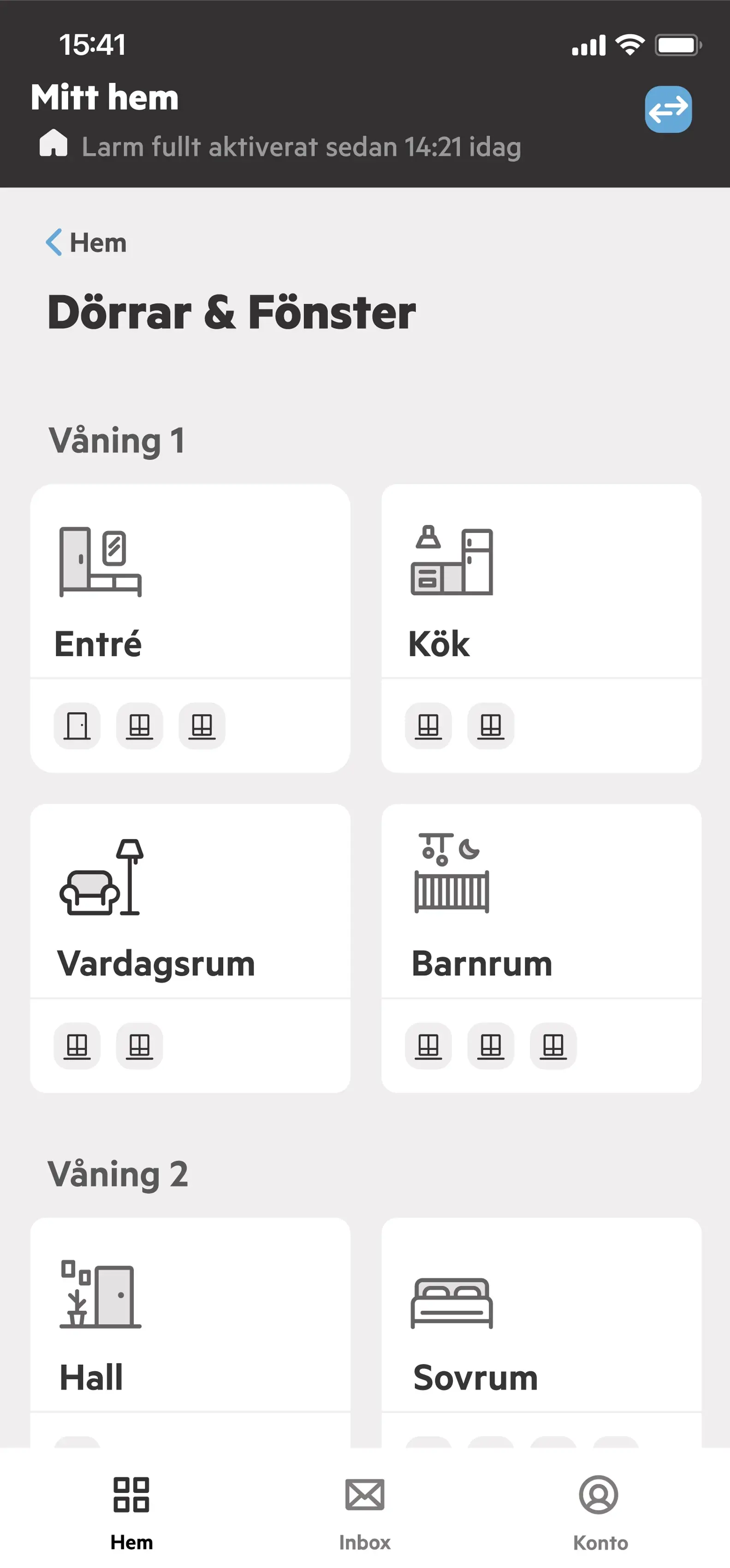 Kontroll över fönster och dörrar